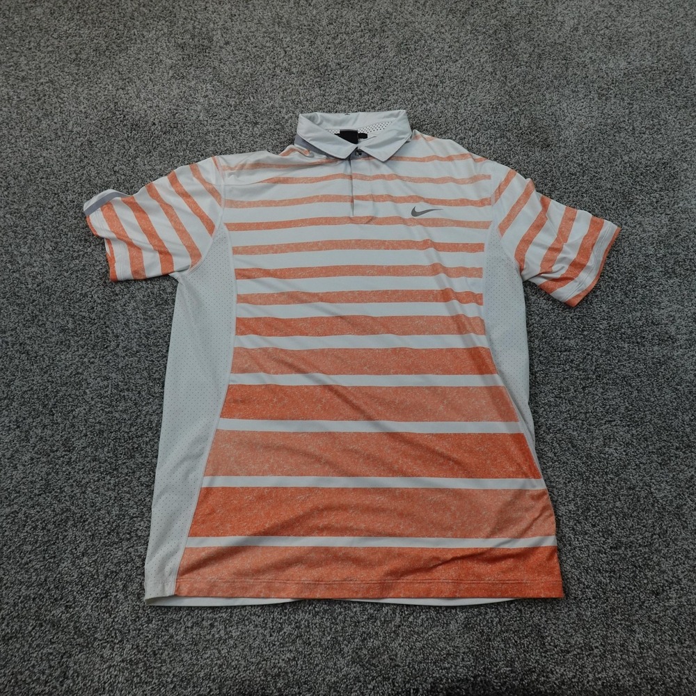 VTG Nike Polo Shirt Mens M Orange Tiger Woods Dri Fit Golf Performance 00s Y2K
